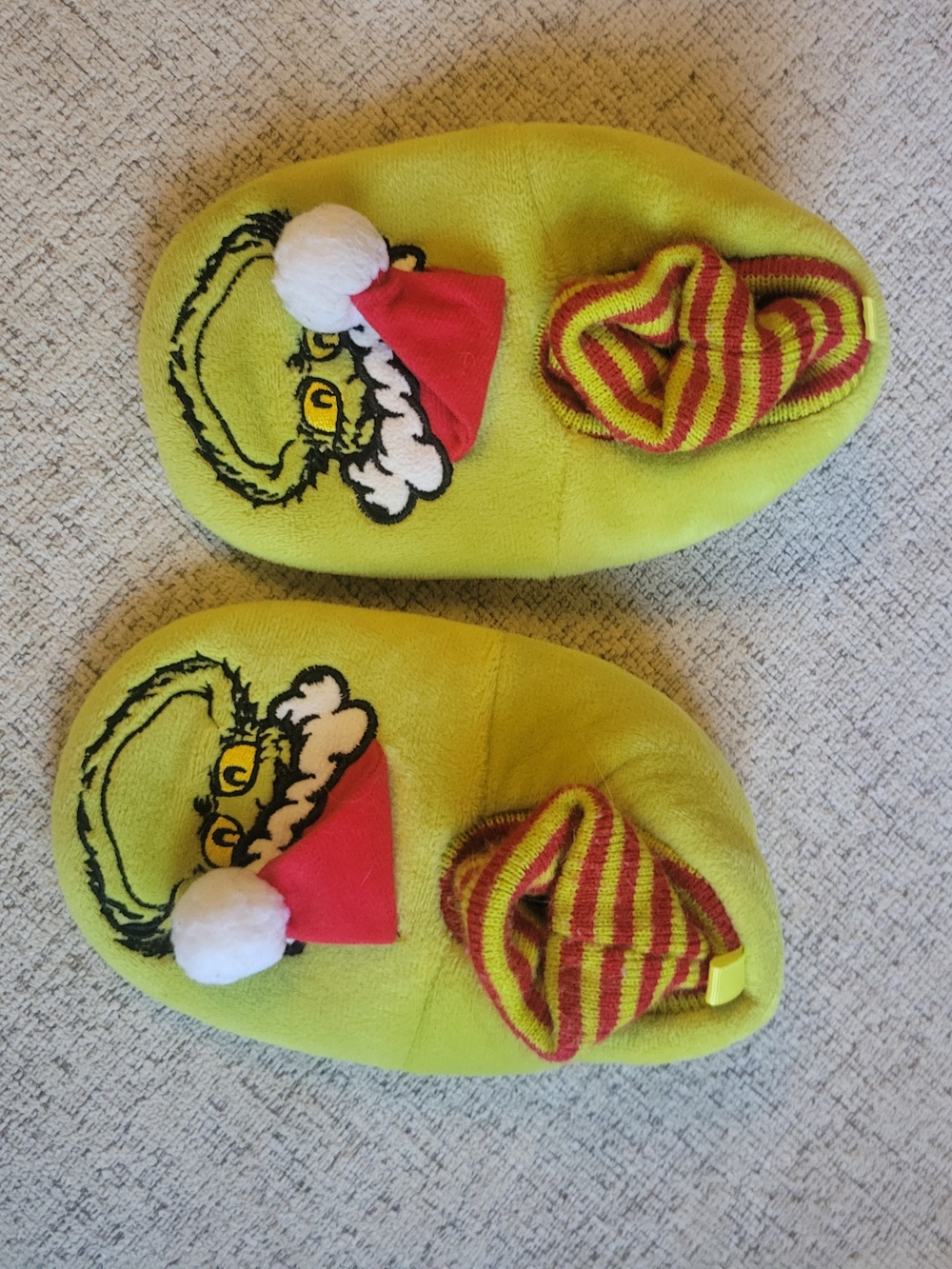 Kids Plush Green Character Slippers with Red Accent